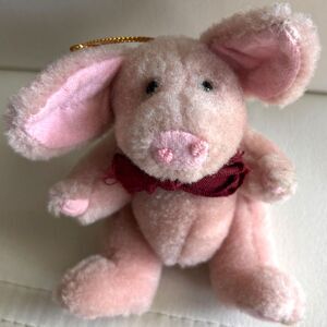 Vintage 1990 The Boyd’s Collection Pink Pig Plush Ornament Burgundy Bow 5"